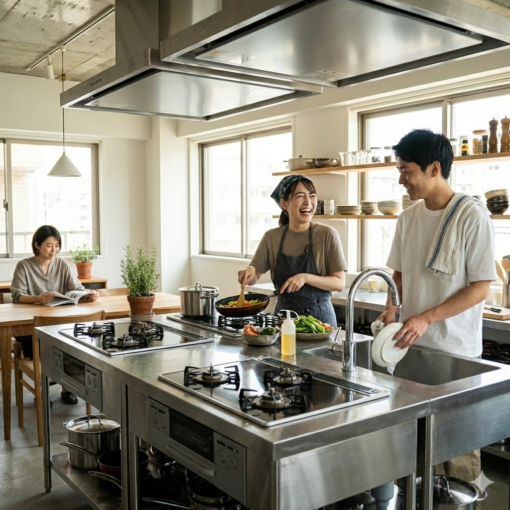 シェアハウスの楽しいキッチンのイメージ画像