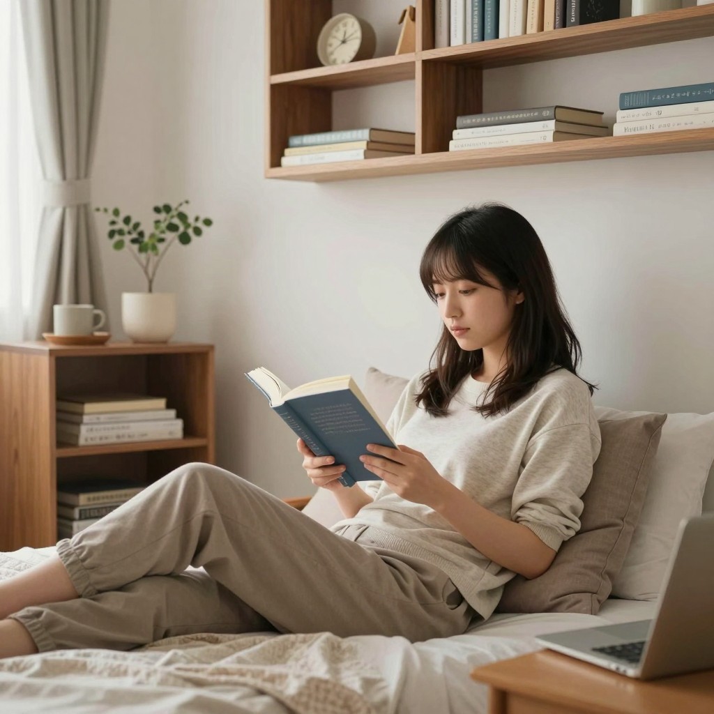 シェアハウスの個室で本を読むイメージ