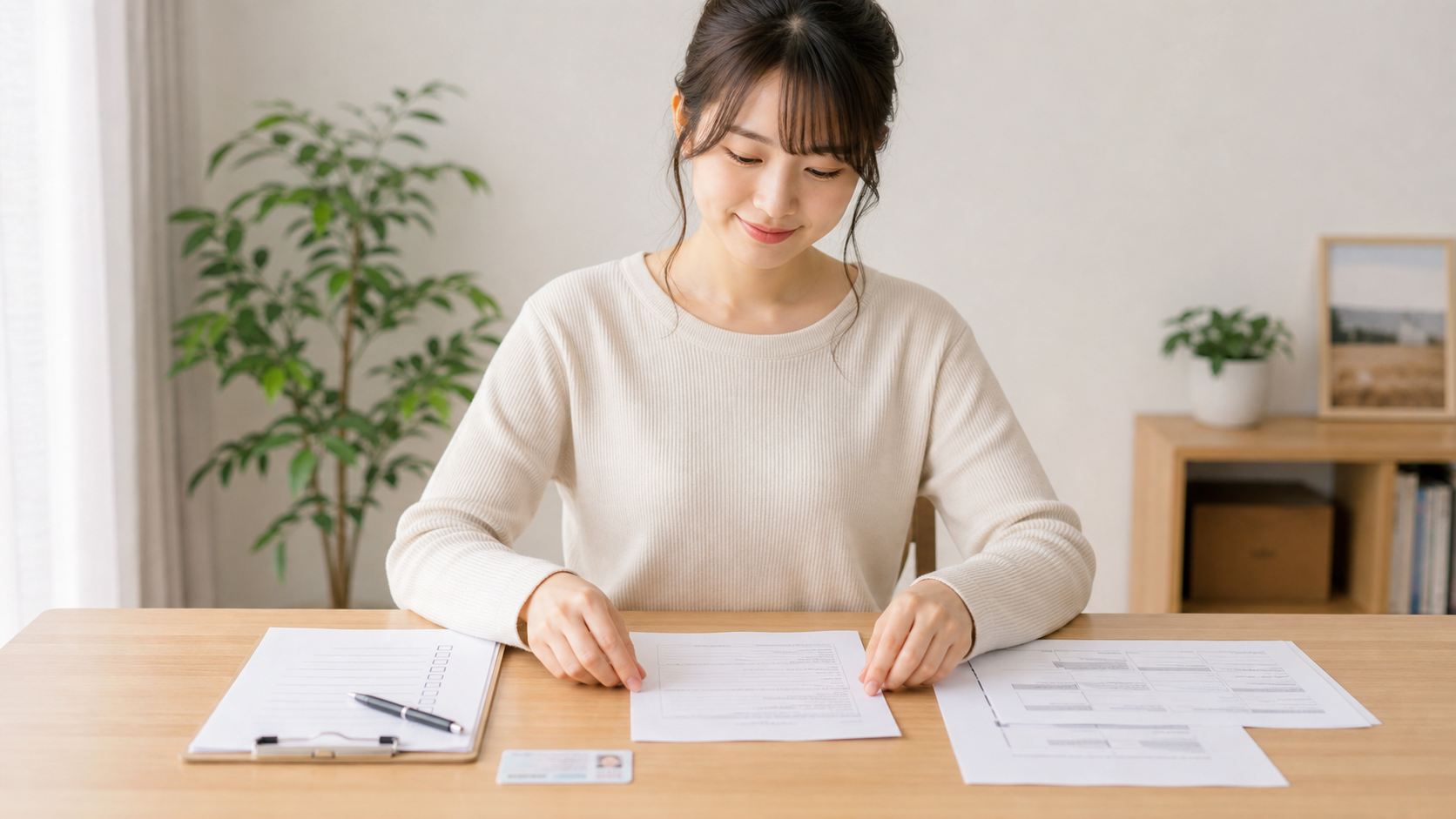 必要書類を整理して事前準備する女性