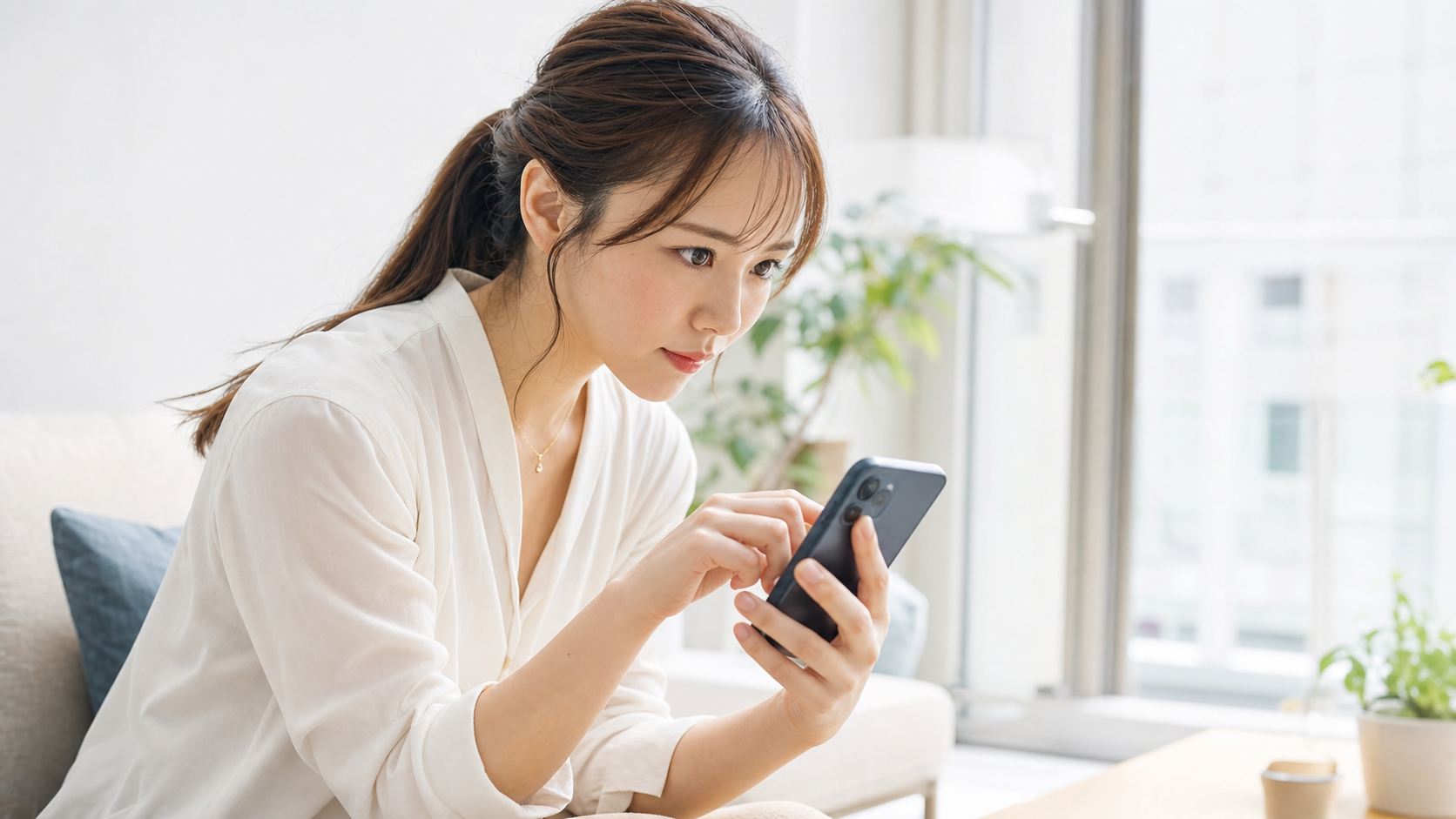 メッセージに素早く返信する女性