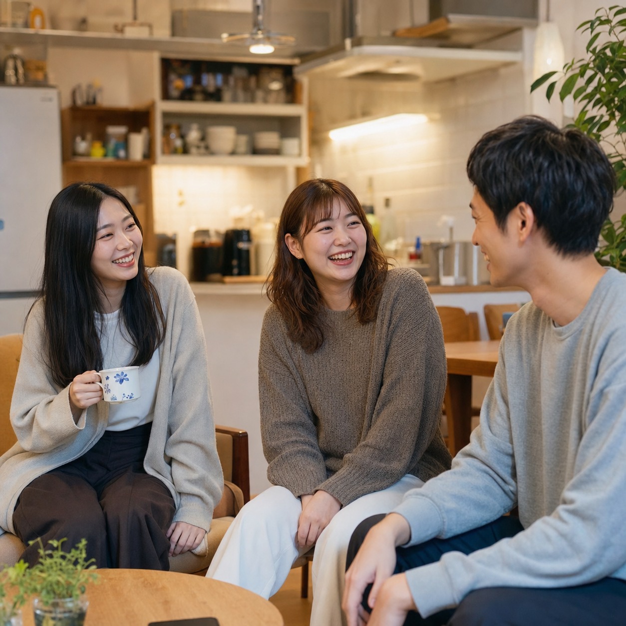 キッチンラウンジで談笑する女性たち
