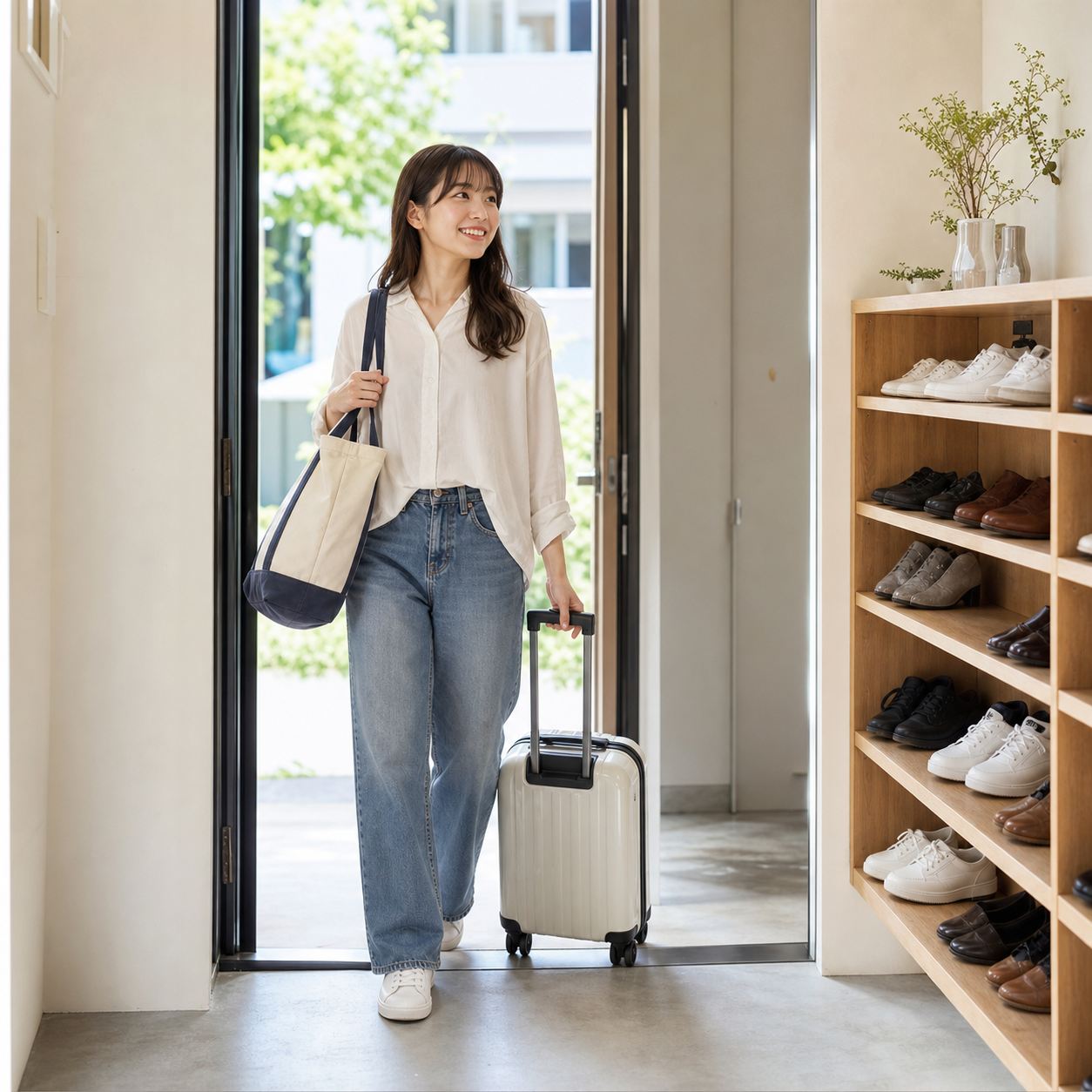 小さな荷物だけで身軽に入居する女性