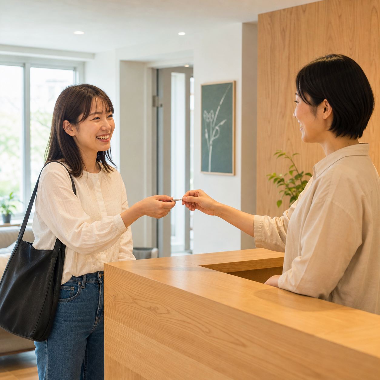 スタッフから鍵を受け取り入居する女性
