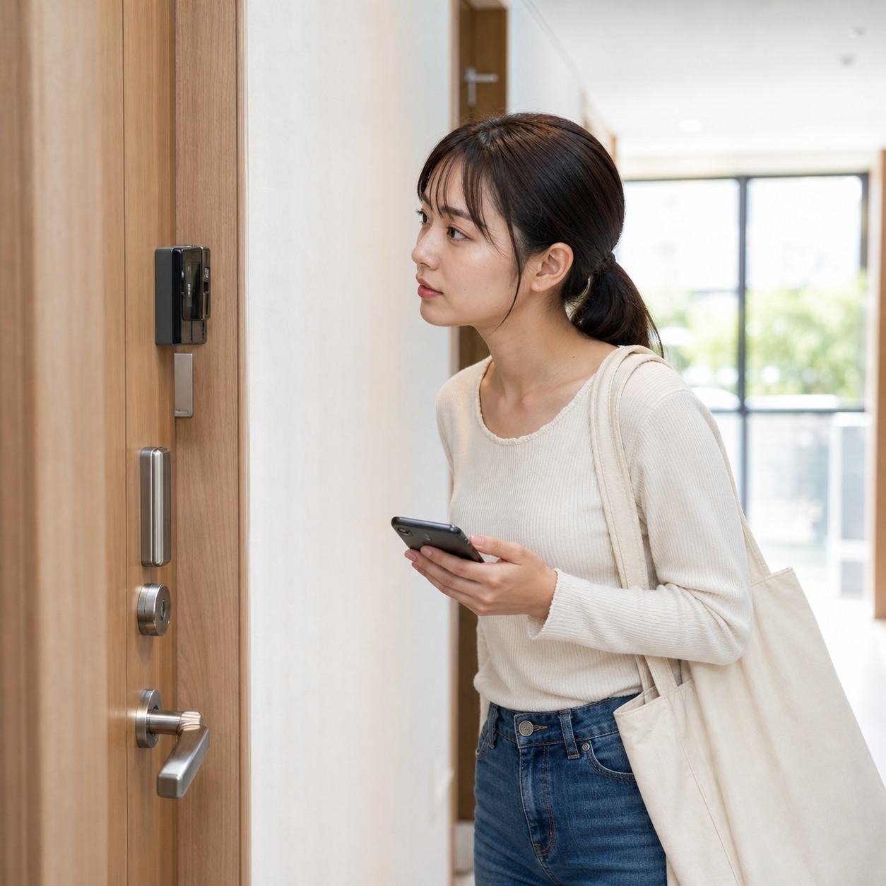 シェアハウスを内見して設備を確認する女性